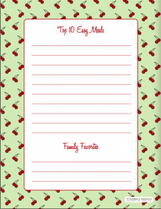 Free Printable - Cherry Meal List