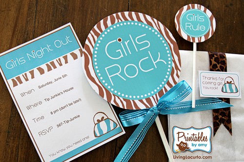 You get a customizable Girls Night Out invitation, large circle centerpiece, 