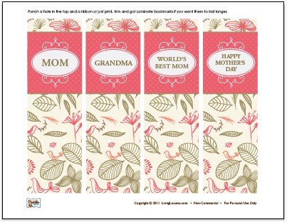 Mothers Day Bookmarks & Coloring Sheet Free Printable Living 