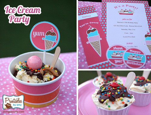  Cream Themed Birthday Party on Cotton Candy Ice Cream Treat   Living Locurto   Free Party Printables