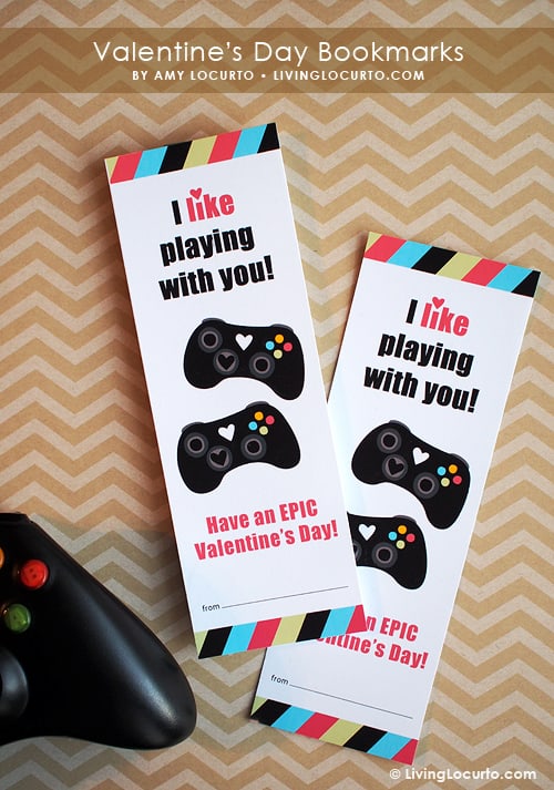 Free Printable xBox Video Game Valentine Bookmarks by Amy Locurto at LivingLocurto.com