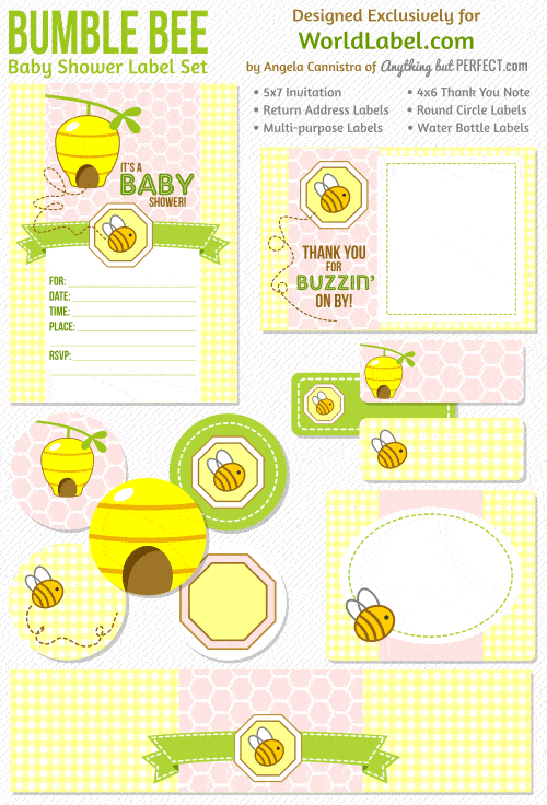 Free Printable Baby Shower Labels in a Bumble Bee Girls Theme Free Printable Baby Shower Labels in a Bumble Bee Girls Theme
