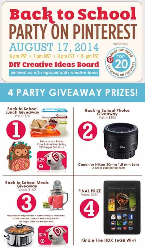 Back to School Party on Pinterest! Get great DIY ideas and a chance to win fun prizes.