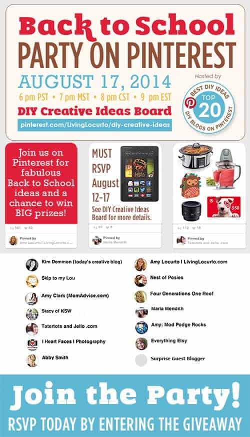 Back to School Party on Pinterest! Get great DIY ideas and a chance to win fun prizes.