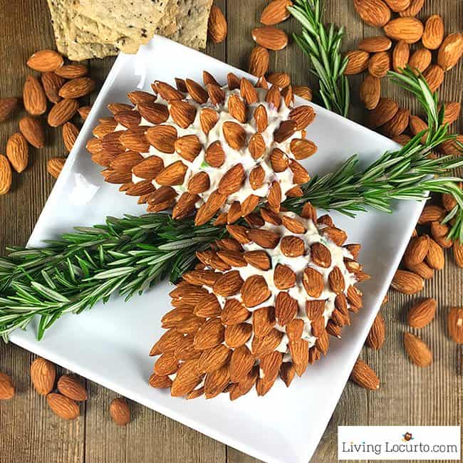 Pine Cone Cheese Ball Appetizer with Almonds. Fun and Easy Christmas Party Appetizer for the holiday season. Delicious fresh dill cheese ball recipe by LivingLocurto.com