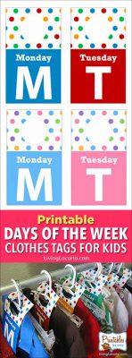Days of the week closet tags to get kids organized for back to school.