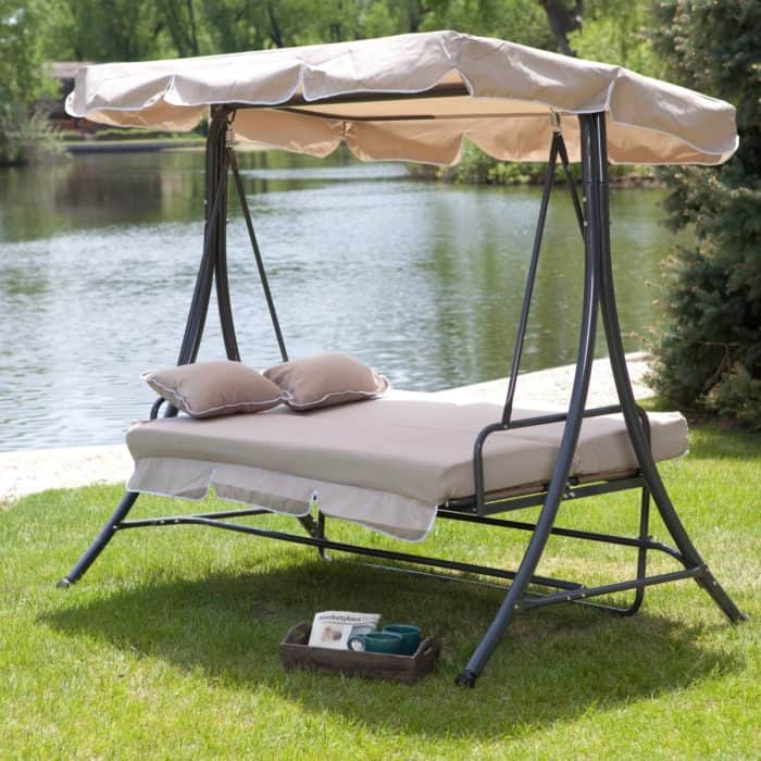 15 Beautiful Hanging Swing Beds - Portable patio bed. Outdoor home decorating ideas.