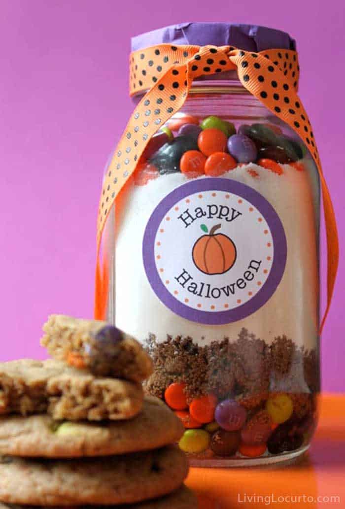 Halloween M&M Cookies in a Jar Recipe and Printable gift Tags
