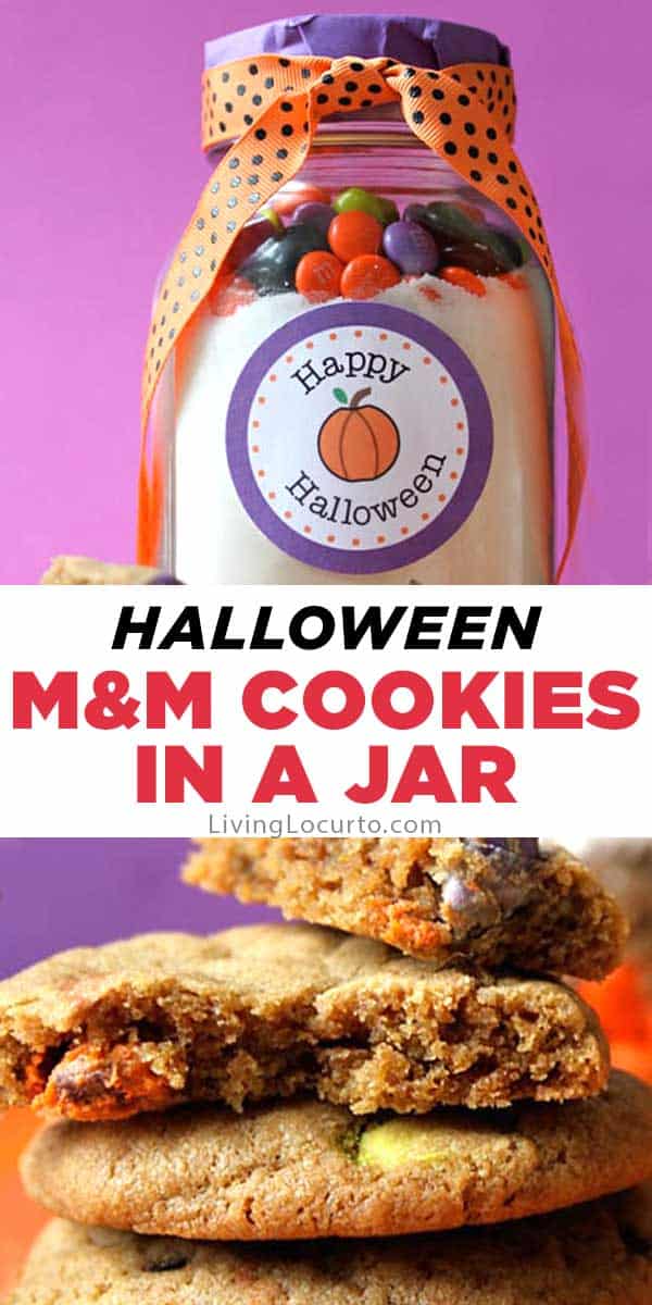 Halloween M&M Cookies in a Jar Recipe and free Printable gift Tags.