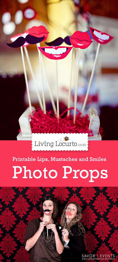Free Printable Lips and Mustache Photo Props by Amy at LivingLocurto.com