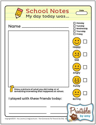 Fun notes to help kids tell you about their day! Back to School Free Printable for kids. LivingLocurto.com