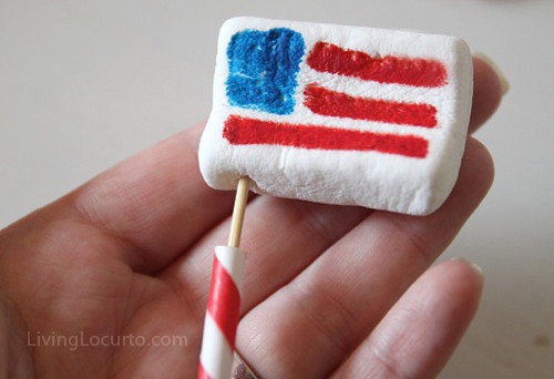 American Flag Marshmallow Pops -  Easy Edible Craft LivingLocurto.com