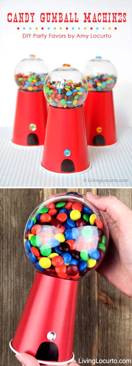 How to make a Candy Gumball Machine craft for gifts, party favors or a birthday party dessert table. A cute homemade candy gift idea. LivingLocurto.com