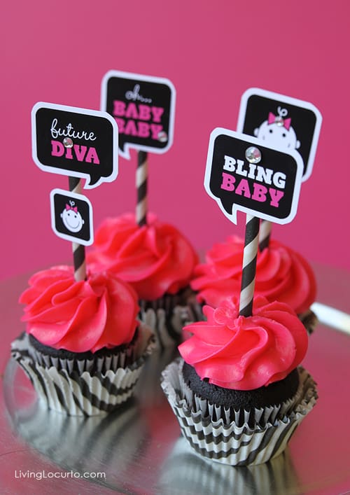 Baby Shower Free Party Printables by Amy at LivingLocurto.com | Baby Diva Cupcakes