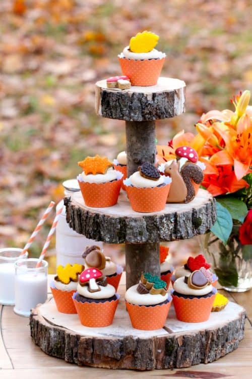 Fall cupcakes and wood cake stand by Sweetopia.