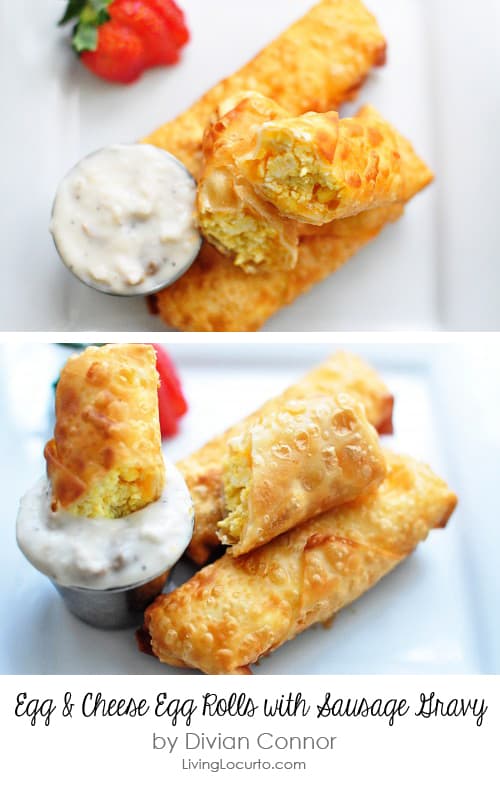 Scrambled Egg & Cheese Egg Rolls with Sausage Gravy - Breakfast Recipe by Divian at LivingLocurto.com
