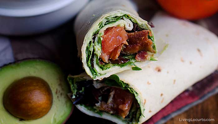 BLT wraps with easy homemade guacamole recipe.