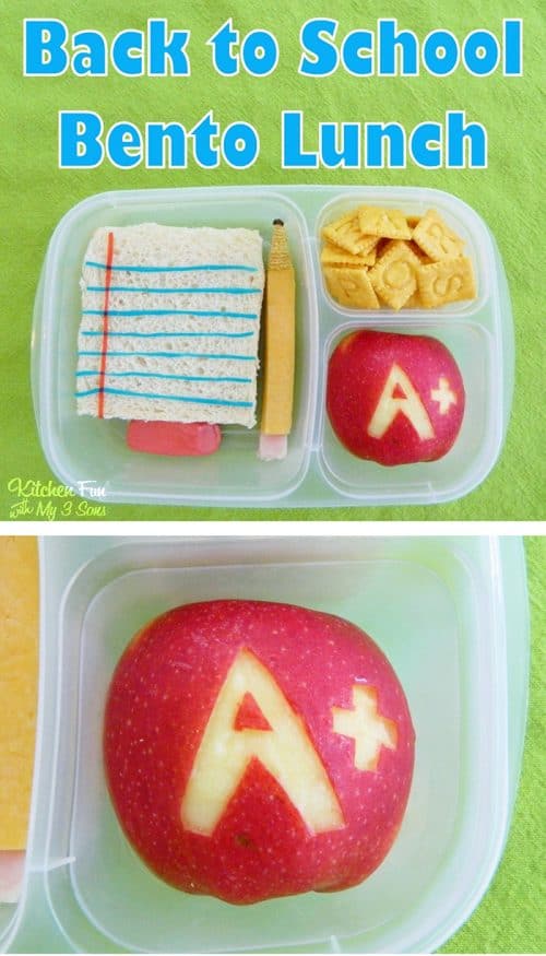 A fun food School Bento Lunch is the cutest idea ever! Kids will smile when they open their lunch box to find this adorable edible paper, pencil and eraser.