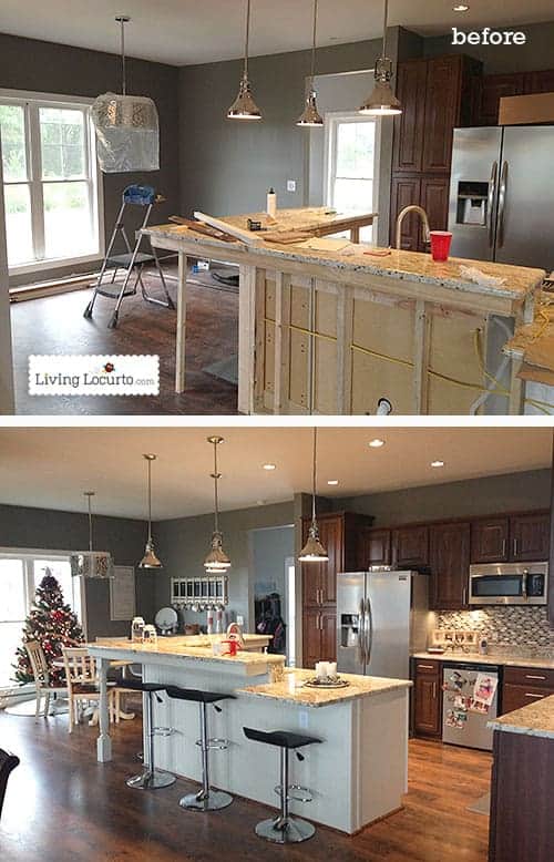 DIY Holiday Home Tour {Before & After} 2 DIY Holiday Home Tour - Kitchen Before & After. LivingLocurto.com