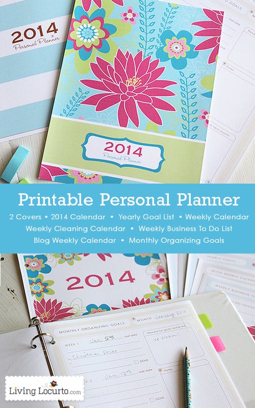 Printable Personal Planner with 2014 Calendar and organizational sheets. LivingLocurto.com