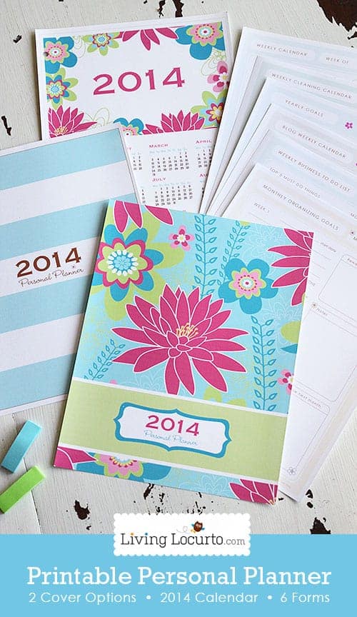 Printable Personal Planner with 2014 Calendar and organizational sheets. LivingLocurto.com