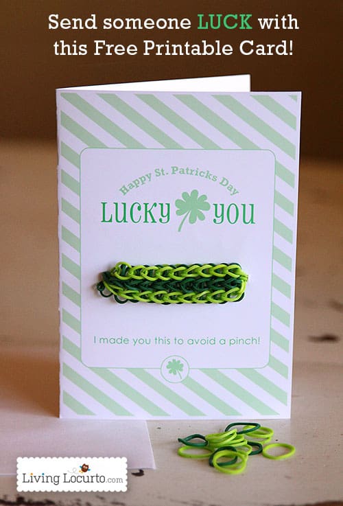 Rainbow Loom Bracelet St. Patricks Day Card! Free Printable by LivingLocurto.com