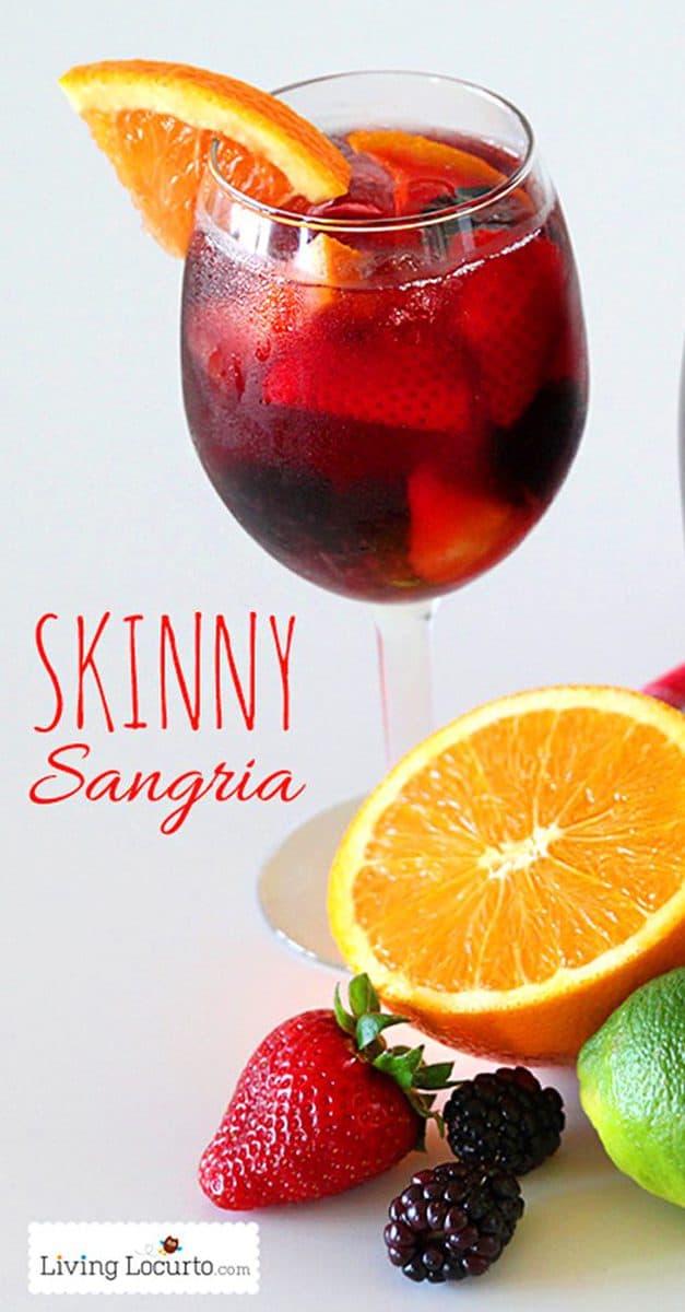 I love this drink. It's the BEST Skinny Sangria Recipe! A perfect low-calorie easy to make fruity wine cocktail party drink. LivingLocurto.com
