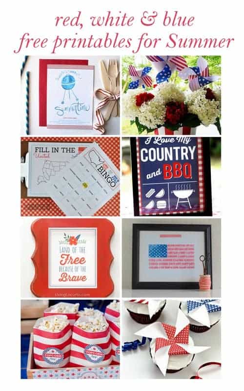 Red White & Blue Free Printables for Summer. Wall art, kid activities and party printables. LivingLocurto.com