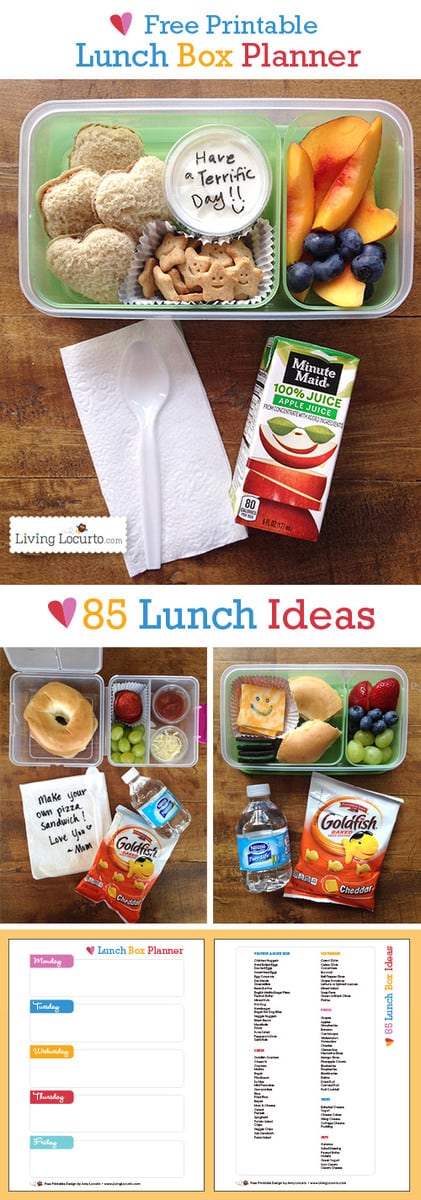 This Printable School Lunch Box Meal Planner with 85 School Lunch Ideas is a life saver! Helpful back to school tips. Parents will love these healthy and new school lunch ideas for kids.  