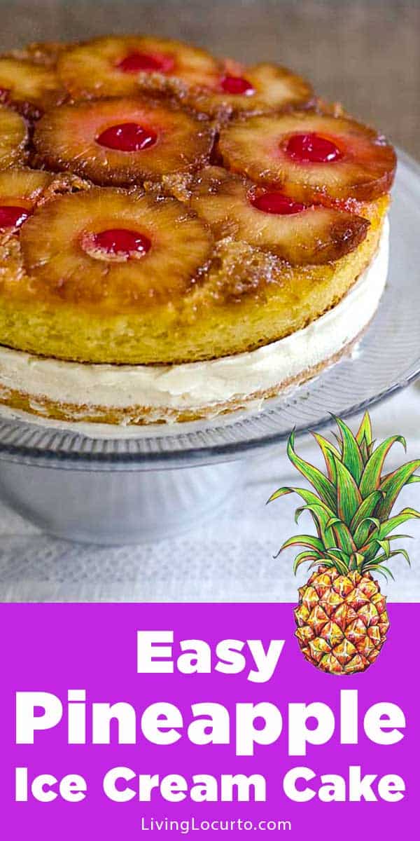 An easy homemade Pineapple Upside Down Cake recipe turned into an ice cream cake. This classic cake combined with vanilla ice cream makes the perfect summer ice box cake.