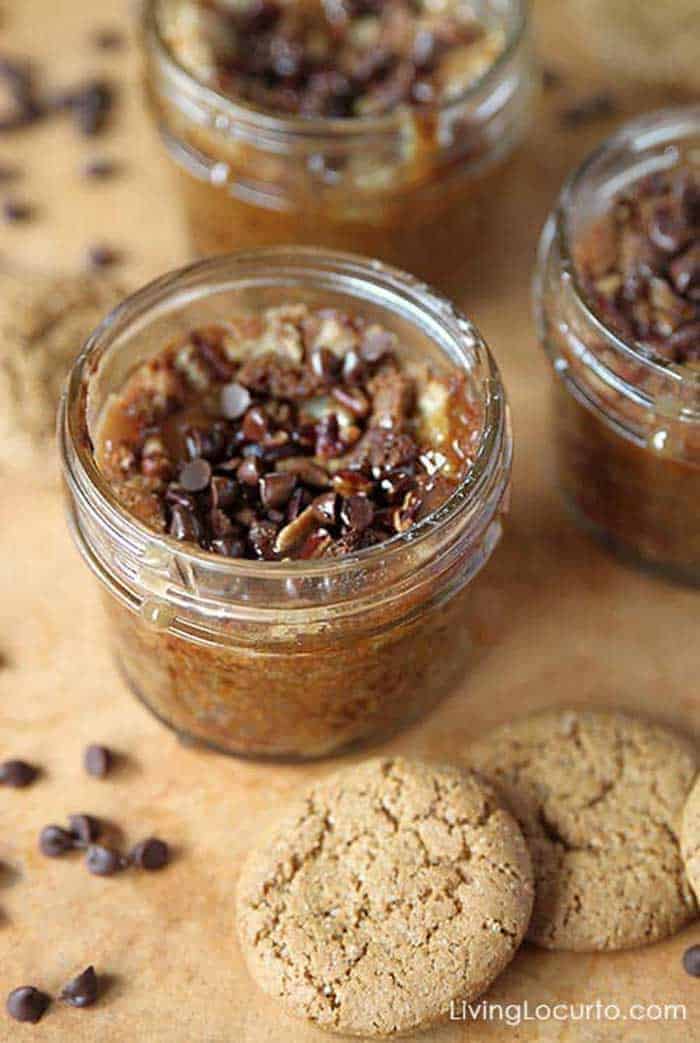 Easy pumpkin dump cake recipe topped with chocolate chips and drizzled with caramel.