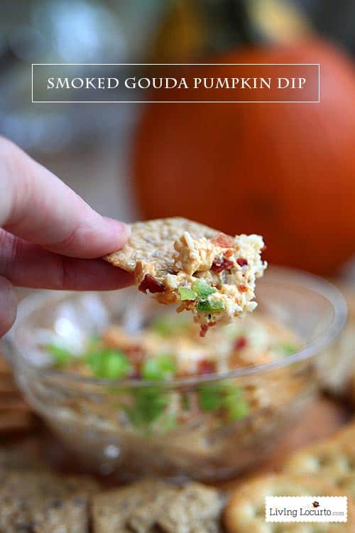 Smoked Gouda Pumpkin Dip. A creamy appetizer brimming with salty-sweet flavors. A fall party pleaser made in only 20 minutes! livinglocurto.com