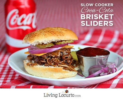Slow Cooker Coke Beef Brisket Sliders Recipe. So easy and delicious! LivingLocurto.com
