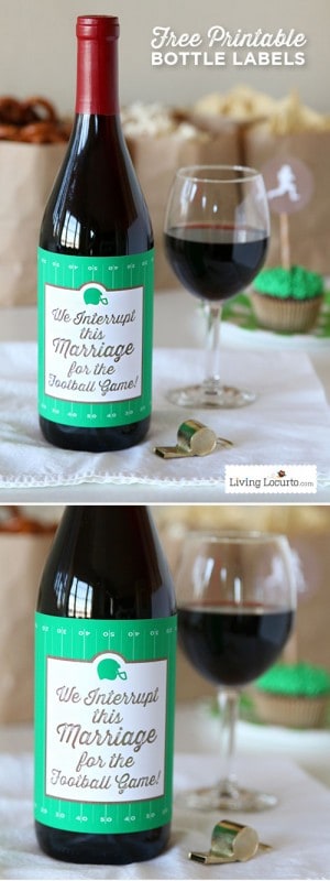 This funny football wine bottle label makes a great hostess gift for a football party or a tailgate party. If your spouse loves football, this free printable wine label is hilarious and often true! #freeprintable #football 