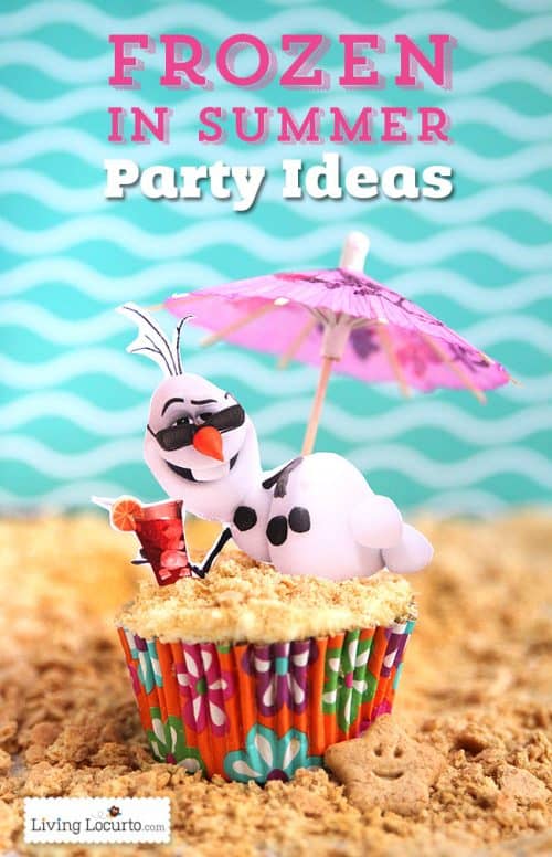 Frozen in Summer Birthday Party Ideas! Disney’s Olaf finally gets to enjoy the beach. Fun food ideas, cupcakes, printables and games for the beach or a pool party. LivingLocurto.com