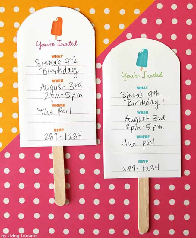 Fun Popsicle Party Ideas with cute printable cupcake tags and party invitations that look like popsicles.