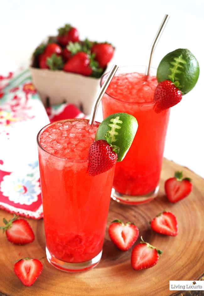 Strawberry Club Special Cocktail is a fresh and fruity drink recipe to serve at your next party. A perfect game day drink with a lime football garnish! @livinglocurto