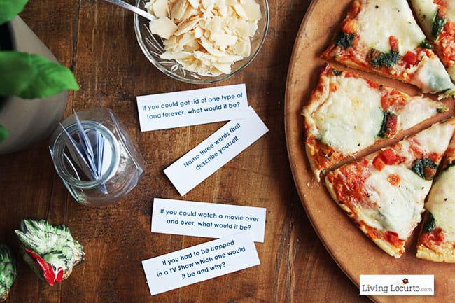 48 Free Printable Dinner Conversation Starter Cards. Perfect Ristorante Pizza meal idea for your family or dinner party! 