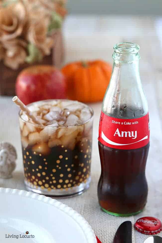 Easy Personalized Place Setting with Coke Bottles! Thanksgiving table ideas and Cute Fall party favors with Coca-Cola by @livinglocurto
