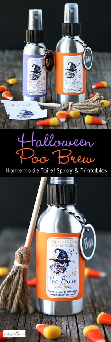 Halloween Poo Brew is an easy DIY Homemade Toilet Spray Recipe with printable labels! A few sprays will magically cast a spell and get rid of any smell! By @livinglocurto