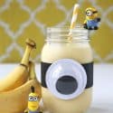 A Minions Banana Smoothie is a healthy treat for kids! Fun food snack recipe for a Minions themed birthday party, quick breakfast or after school snack. Easy Mason Jar craft. LivingLocurto.com
