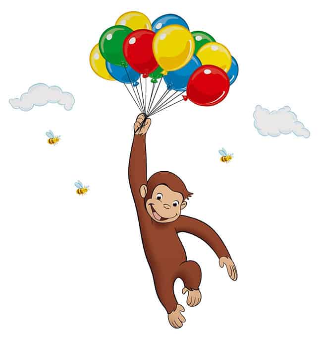 Recipe, directions and free printable monkey to prepare adorable Curious George Balloon Cupcakes. Kids birthday cake idea. Fun Food school class party.