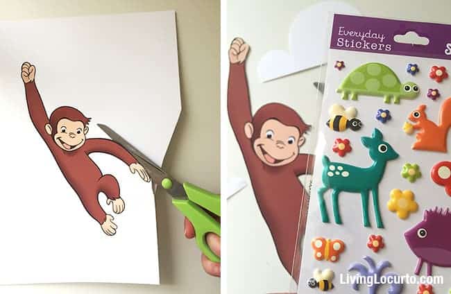 Recipe, directions and free printable monkey to prepare adorable Curious George Balloon Cupcakes. Kids birthday cake idea. Fun Food school class party. LivingLocurto.com