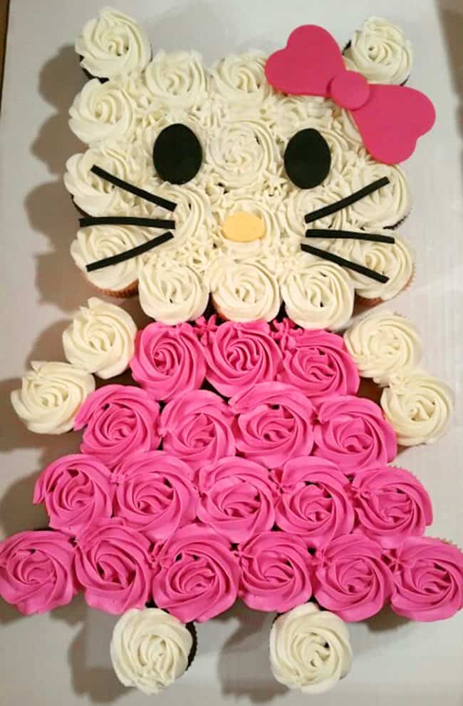 Hello Kitty. Best Birthday Pull Apart Cupcake Cakes. Simple creative cake inspiration for a birthday party celebration.