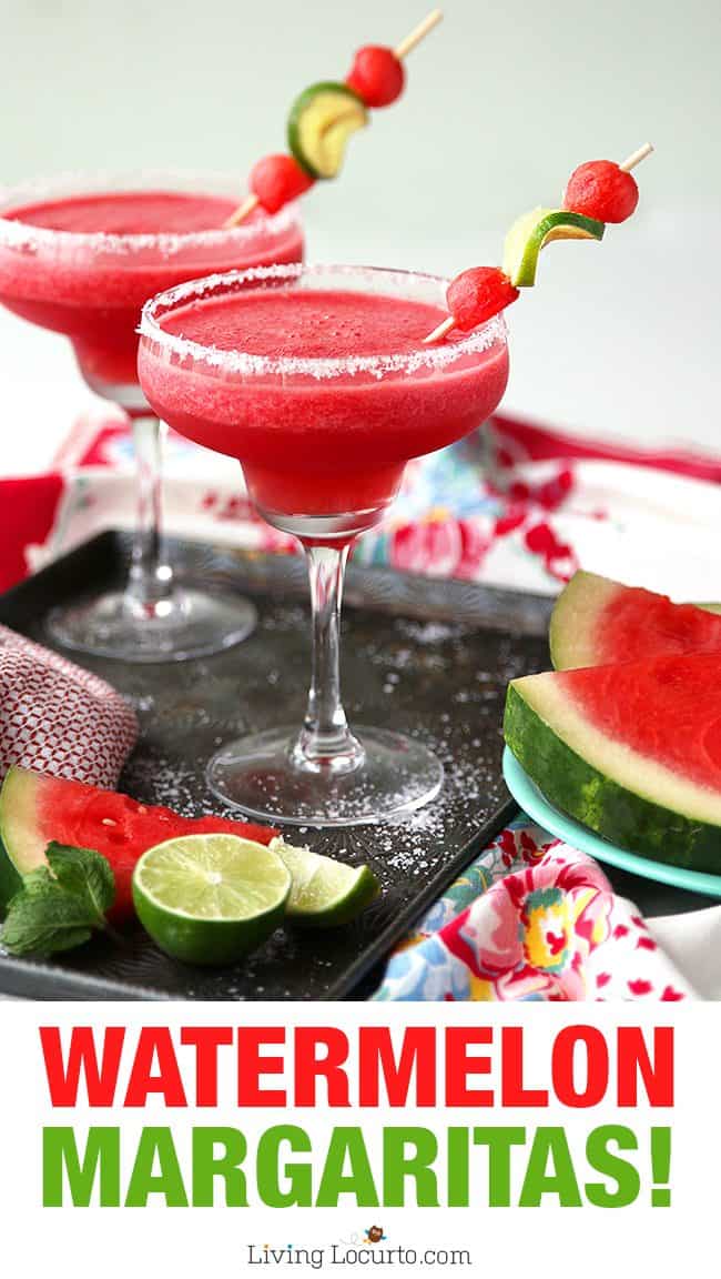 Easy Frozen Watermelon Margaritas! This is THE BEST Margarita Recipe perfect for any party. A refreshing cocktail for a hot summer day. LivingLocurto.com