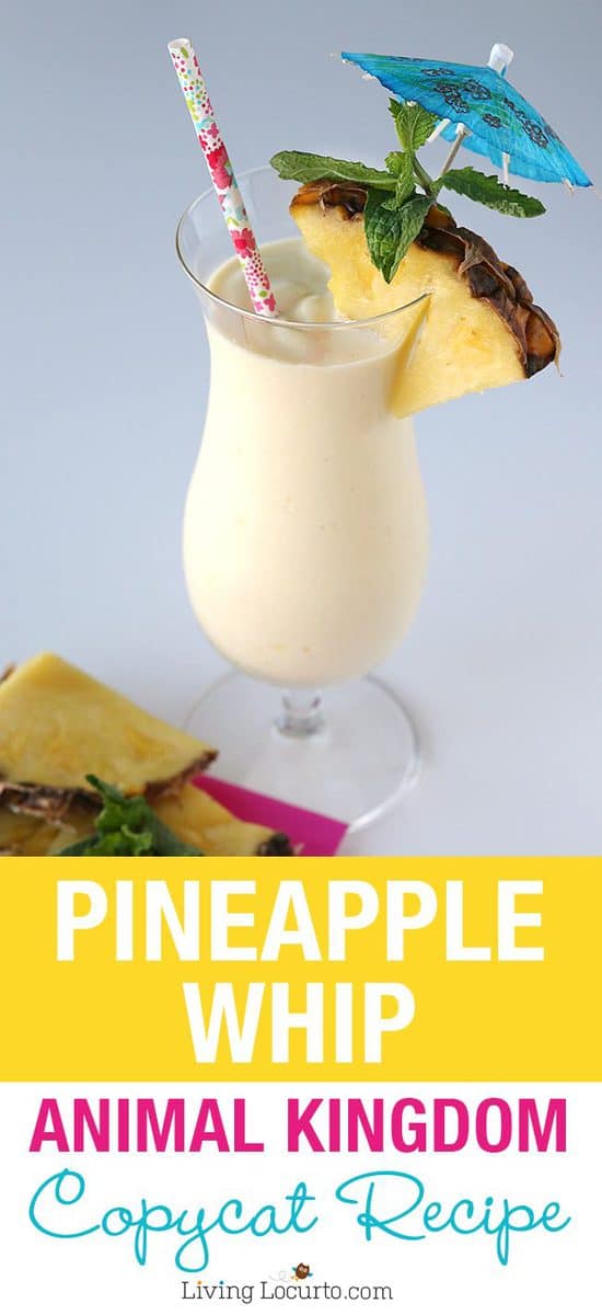 Frozen Pineapple Whip! A delicious and simple copycat recipe for a Disney Animal Kingdom Pineapple Dole Whip with rum! LivingLocurto.com