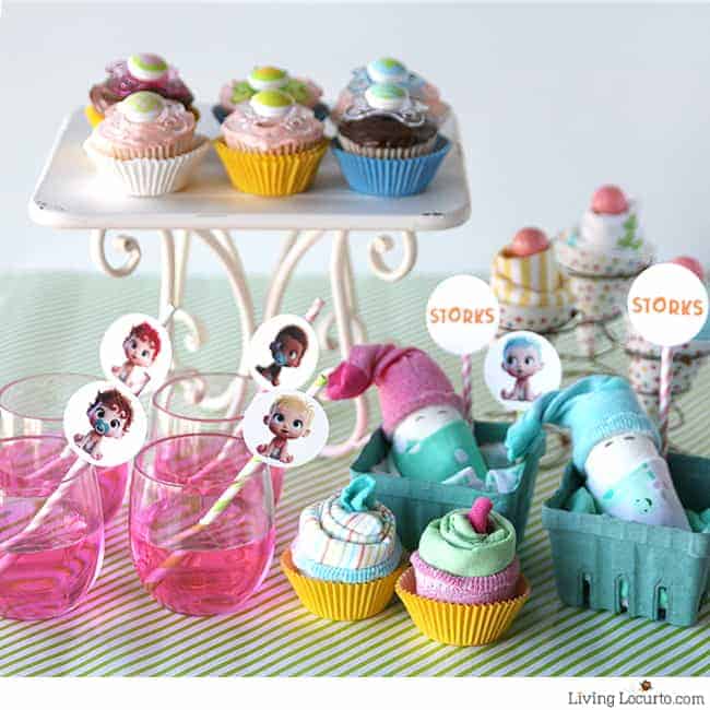 Easy Baby Shower Party Ideas and how to make adorable Baby Pacifier Cupcakes. Free printables and diaper cake inspiration. LivingLocurto.com Easy Baby Shower Party Ideas and how to make adorable Baby Pacifier Cupcakes. Free printables and diaper cake inspiration. LivingLocurto.com