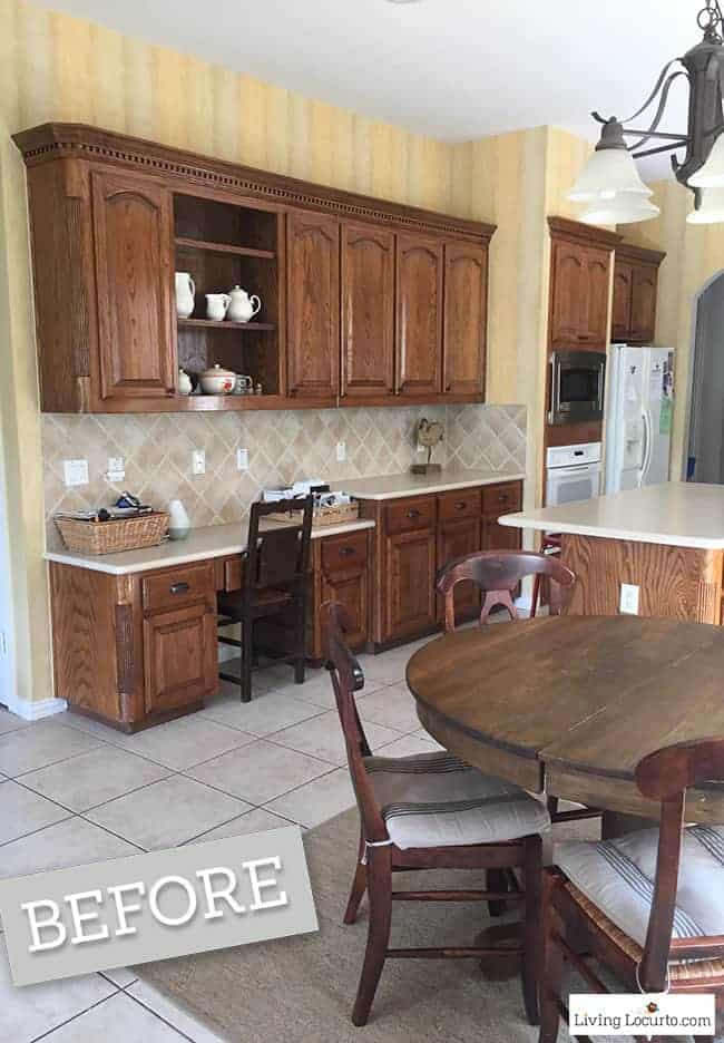 New White Kitchen Reveal. Amazing before and after photos of a modern farmhouse style kitchen home remodel. Home decorating and kitchen inspiration. LivingLocurto.com