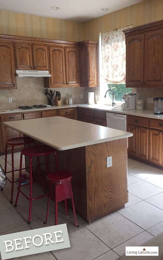 New White Kitchen Reveal. Amazing before and after photos of a modern farmhouse style kitchen home remodel. Home decorating and kitchen inspiration. LivingLocurto.com
