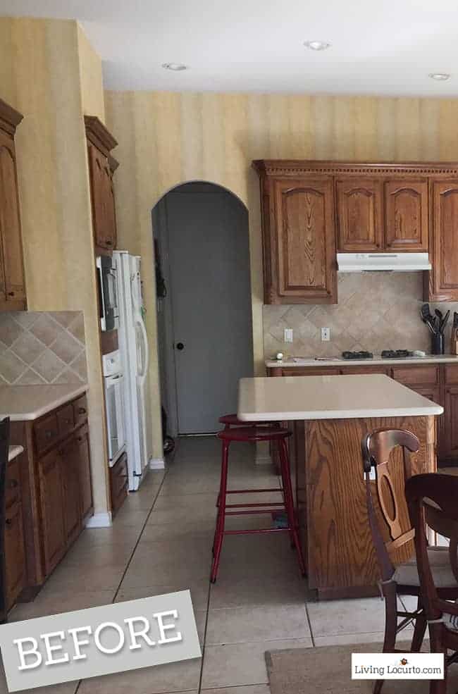 New White Kitchen Reveal. Amazing before and after photos of a modern farmhouse style kitchen home remodel. Home decorating and kitchen inspiration. LivingLocurto.com